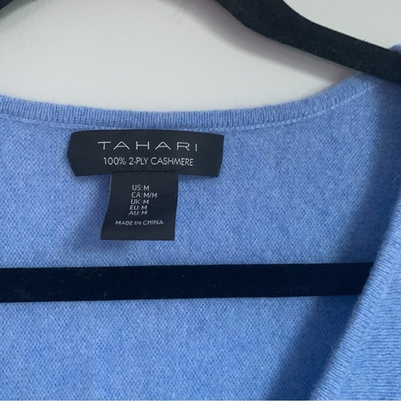 TAHARI 2-Ply Cashmere V-Neck Blue Cozy Dolman Sleeve Sweater - Picture 3 of 5